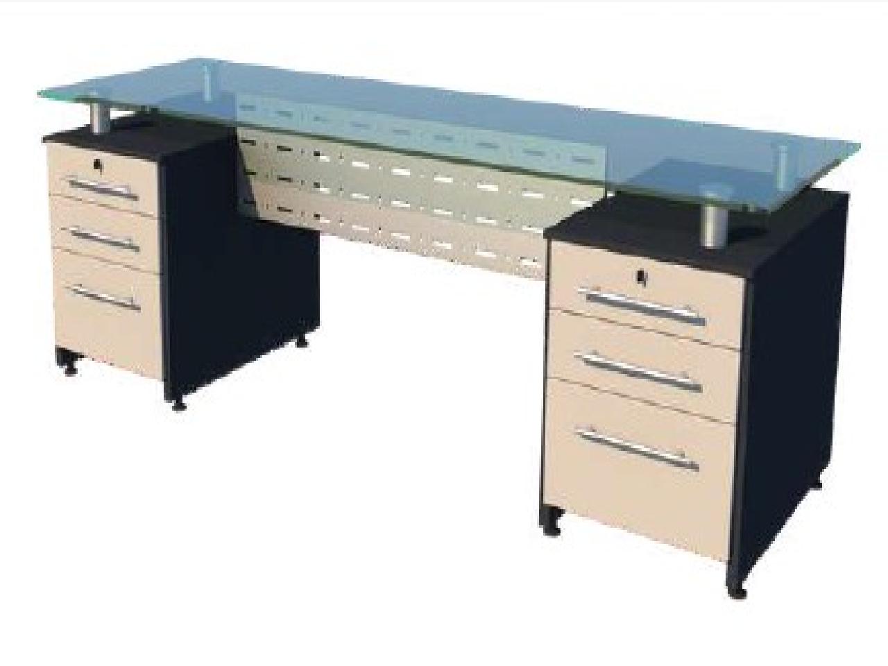 escritorio boston sop 150mm 200 x 80 cm cub cristal 12mm y 2 pedestales